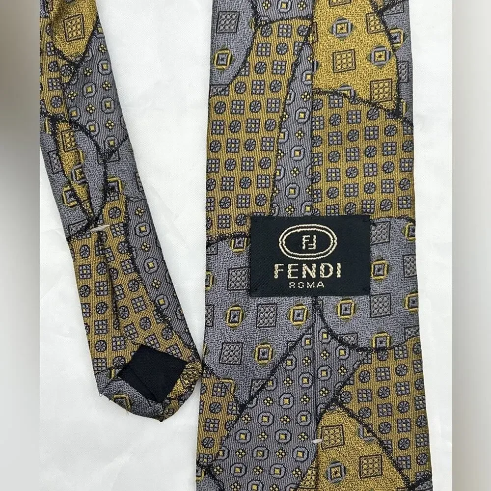 Authentic Vintage Fendi 80s Silk Tie Necktie Abstract Patchwork Print